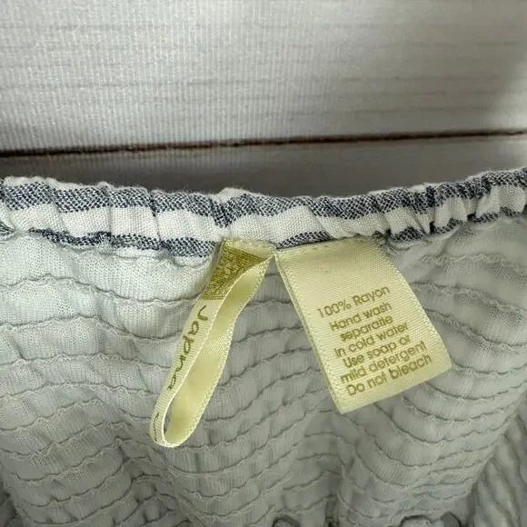 Japna Womens Romper S Blue White Striped Embroidered Sleeveless V-Neck - Picture 3 of 7